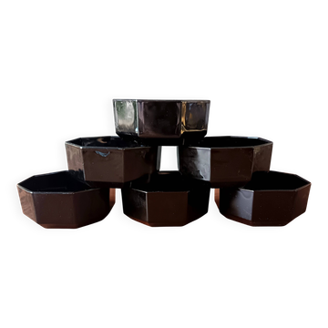 6 ramequins noirs en verre trempé arcoroc série octime, 1980 vintage