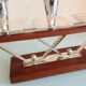 Five-head chandelier in teak and chrome metal Scandinavian style / vintage 60s-70s