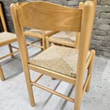 Set of 4 vintage pine and rush chairs