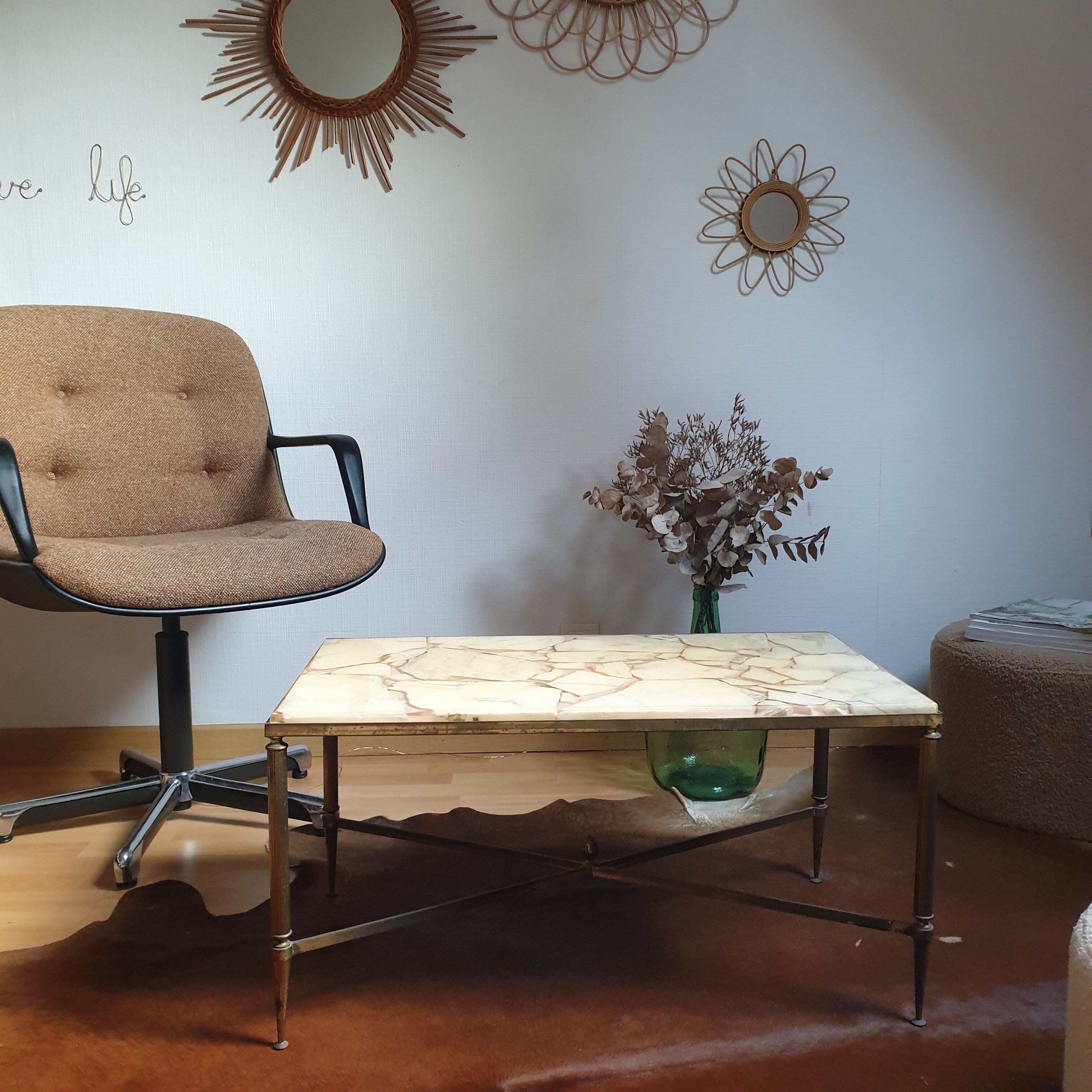 Table basse laiton et marbre vintage années 60
