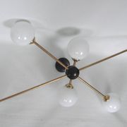 Stilnovo vintage 1960s chandelier, brass and glass, 6xE14