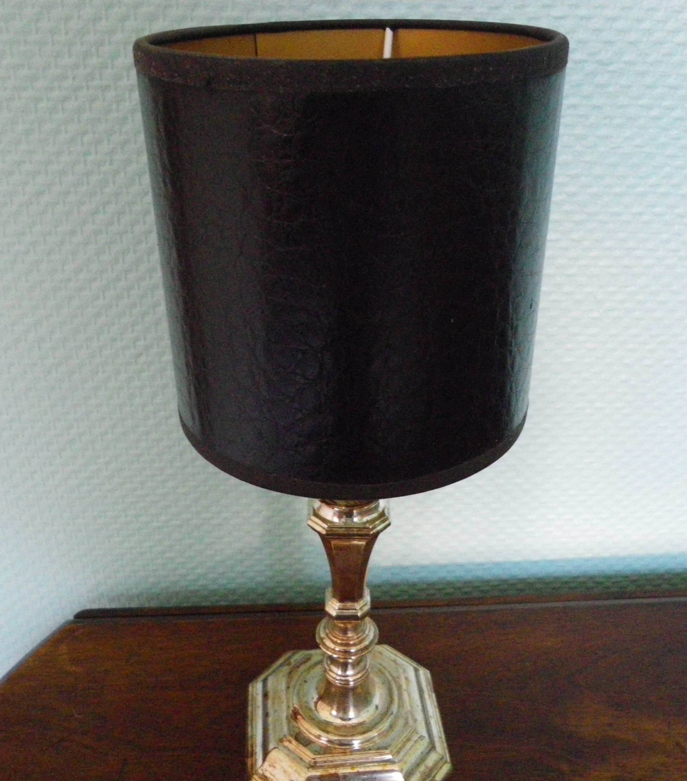 Lamp to lay, black leather lampshade - Art Deco