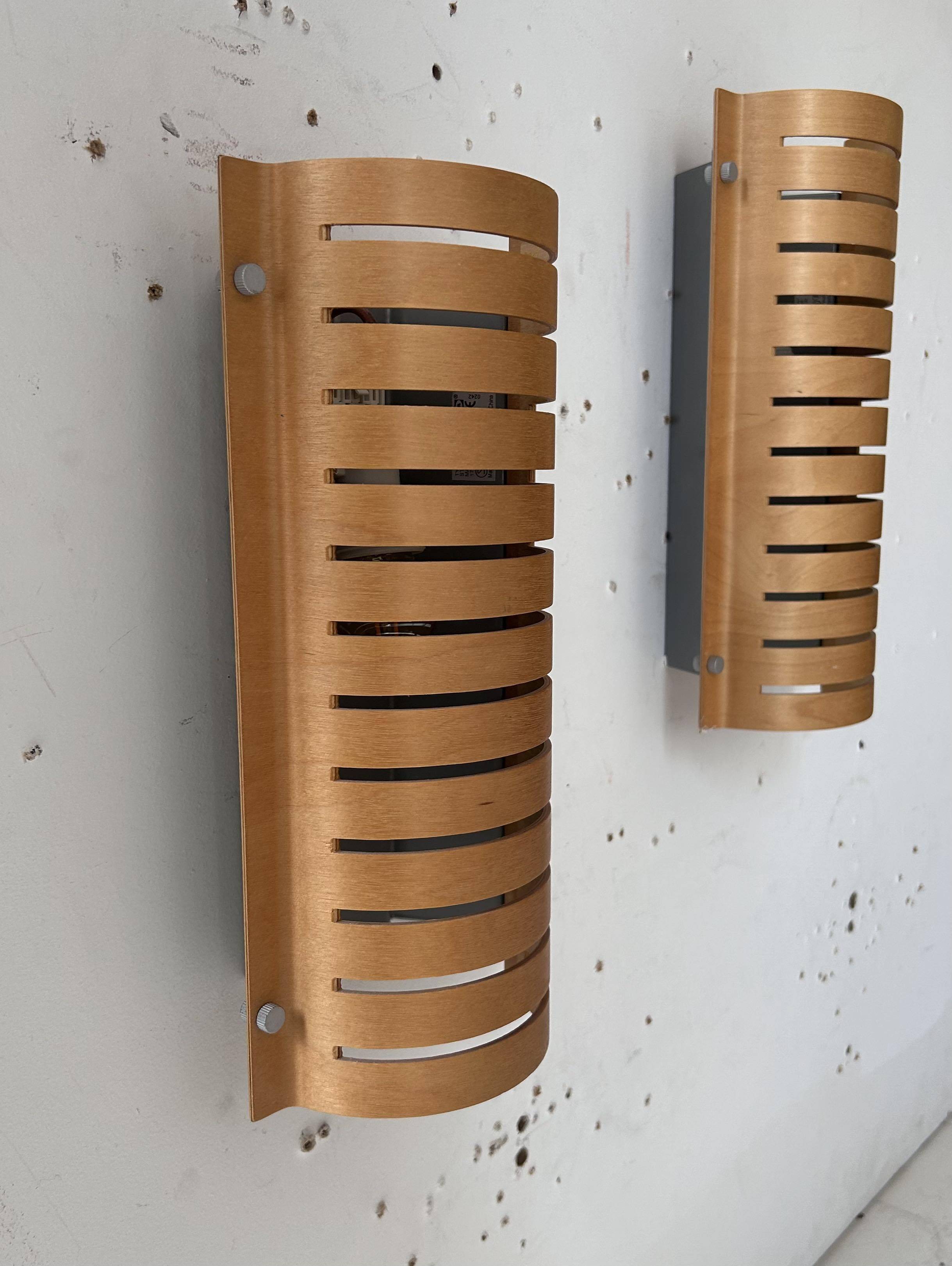 Pair of vintage wall lights, thermoformed wood, Sweden 1980s