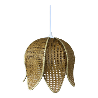 Suspension vintage en cannage rotin en forme de fleur