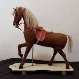 Rocking horse made of wood, fabric and natural horsehair, 1940-1950