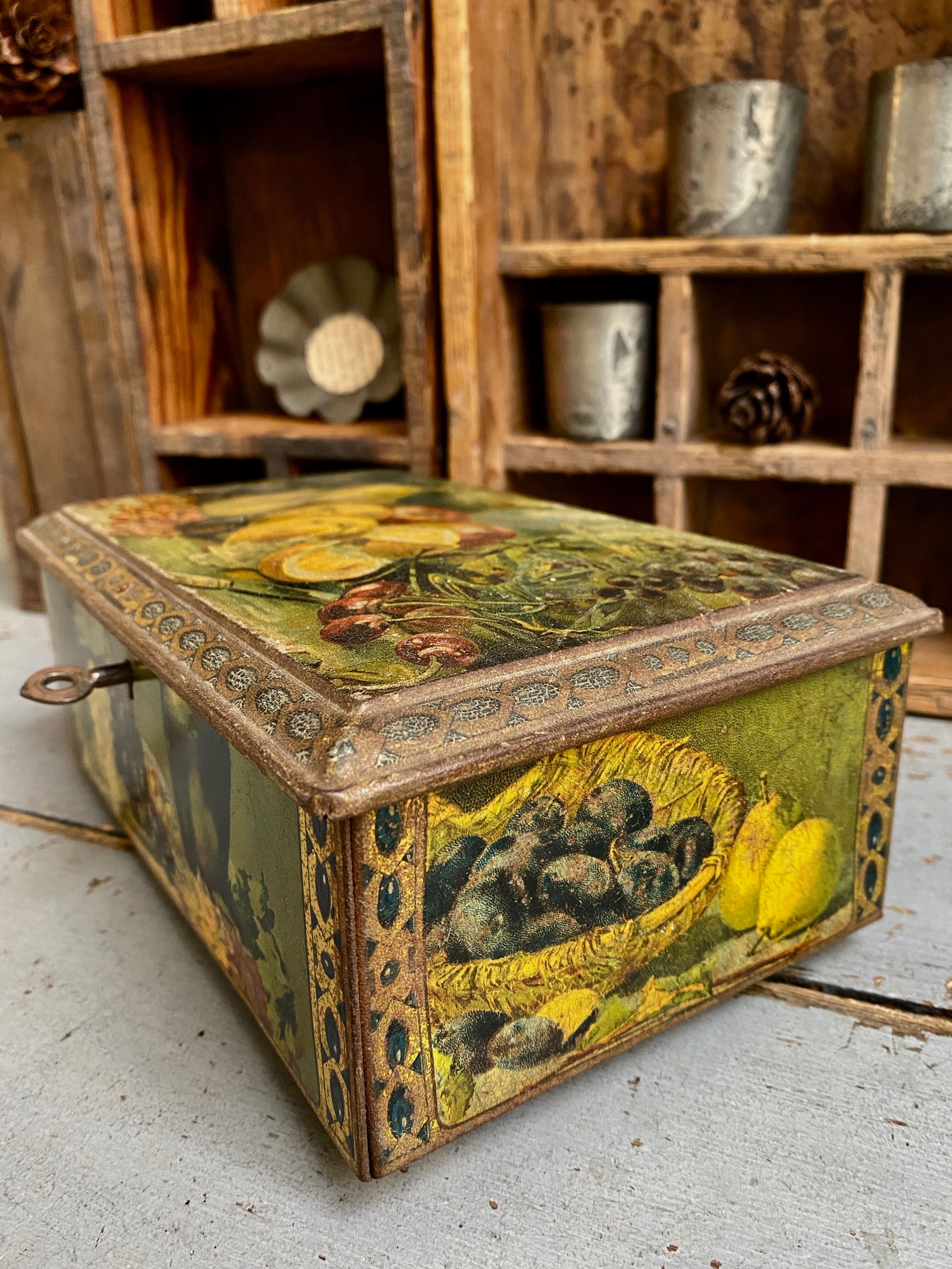 Old lithographed metal box