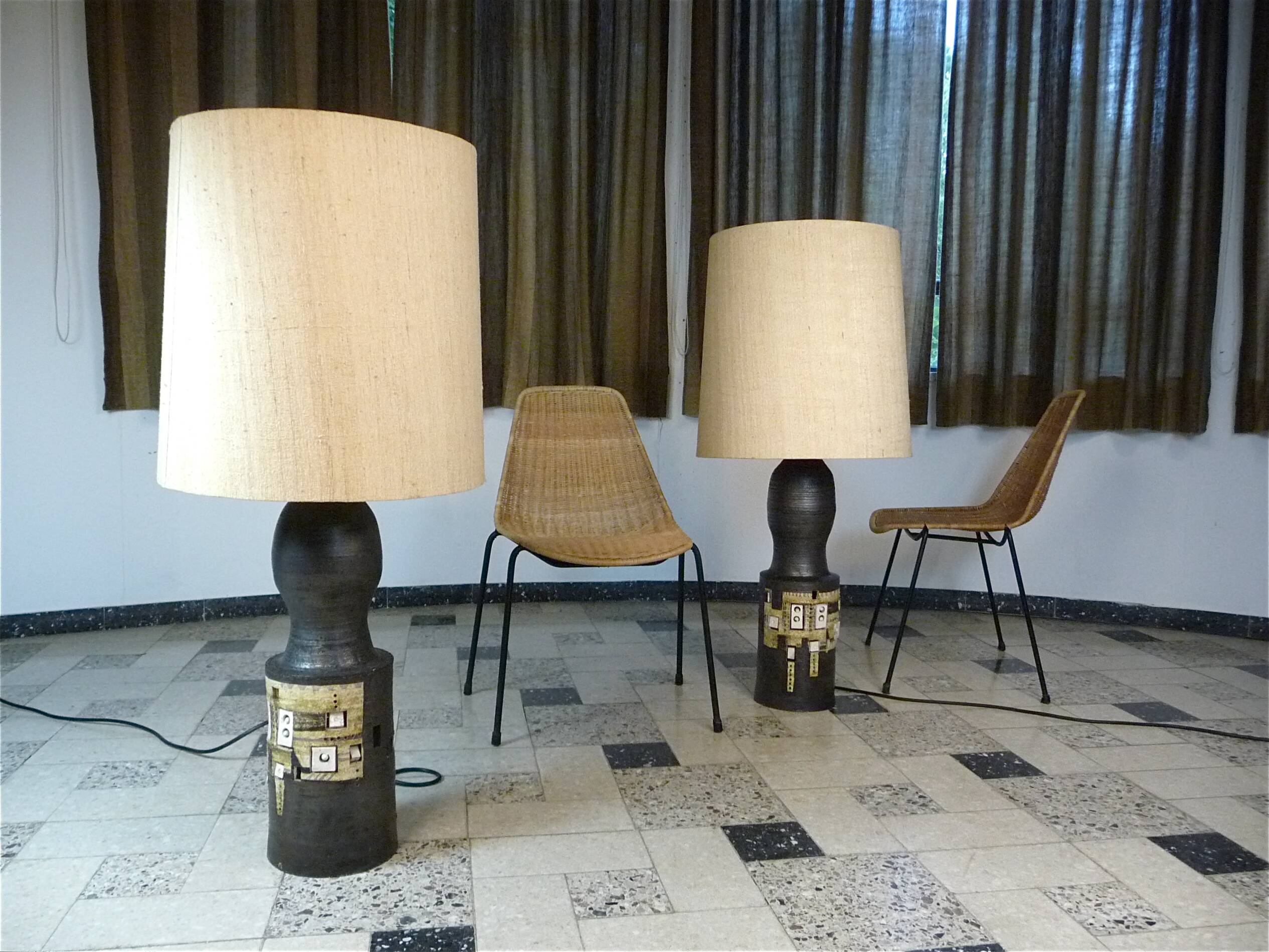 Set of 2 Ceramic Large Floor or Table Lamps by Georges Pelletier for Accolay, France 1960s