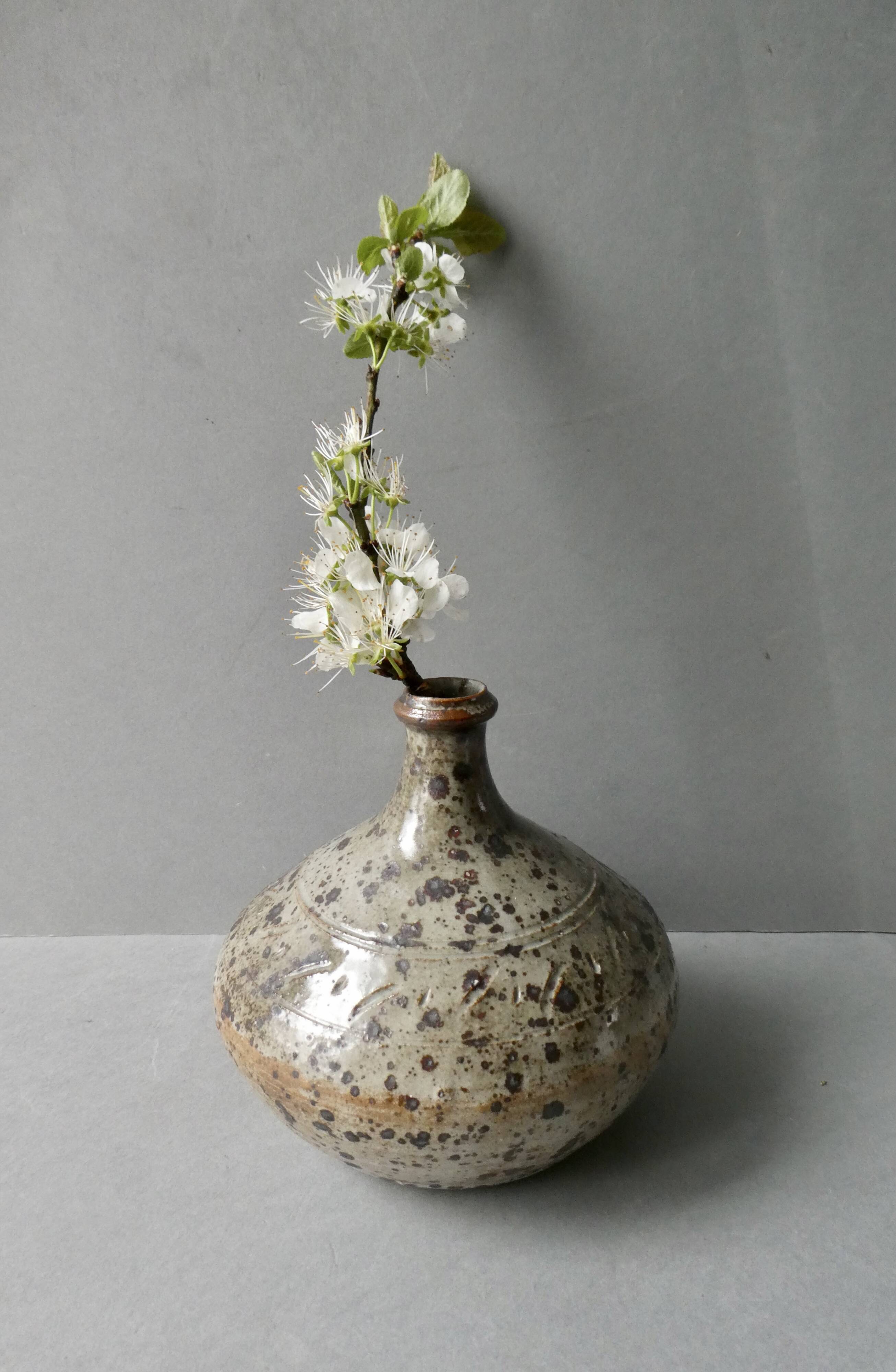 enamelled and scarified stoneware vase from the 80s