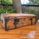 Antique French Wood Iron and Hide Handmade Wood Chest or Trunk