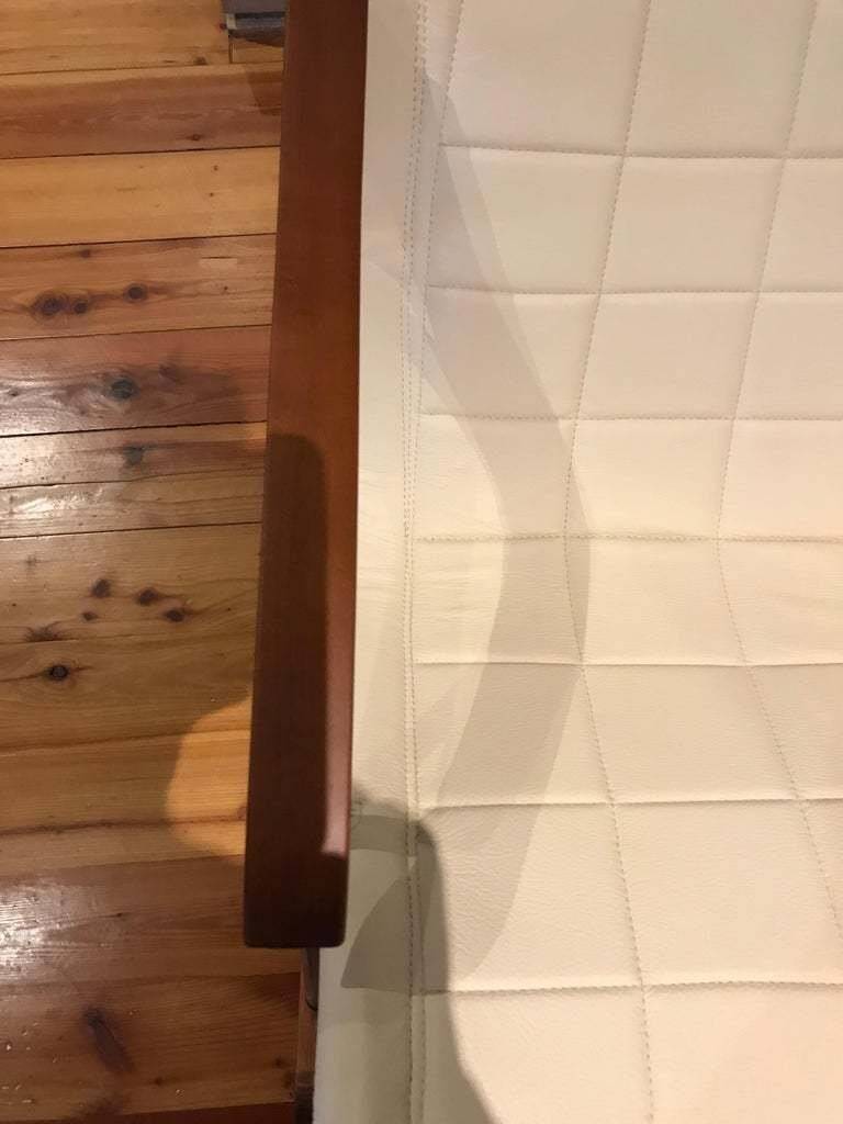 Mid-Century brown leather rocking chair, wood and silver steel by Takeshi Nii