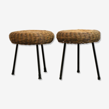 Low rattan stool