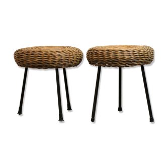 Low rattan stool