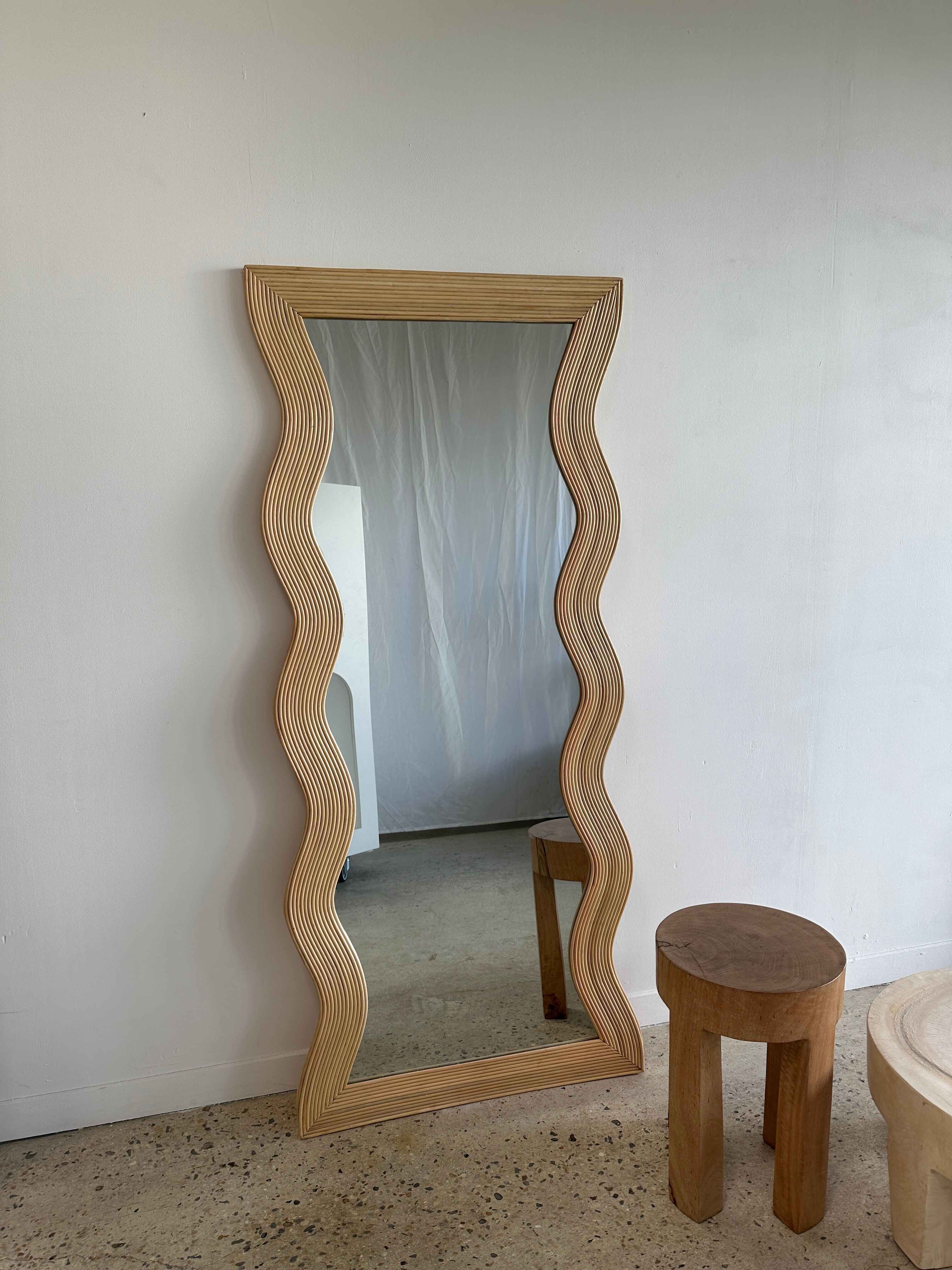 Zigzag rattan foot mirror H:182cm