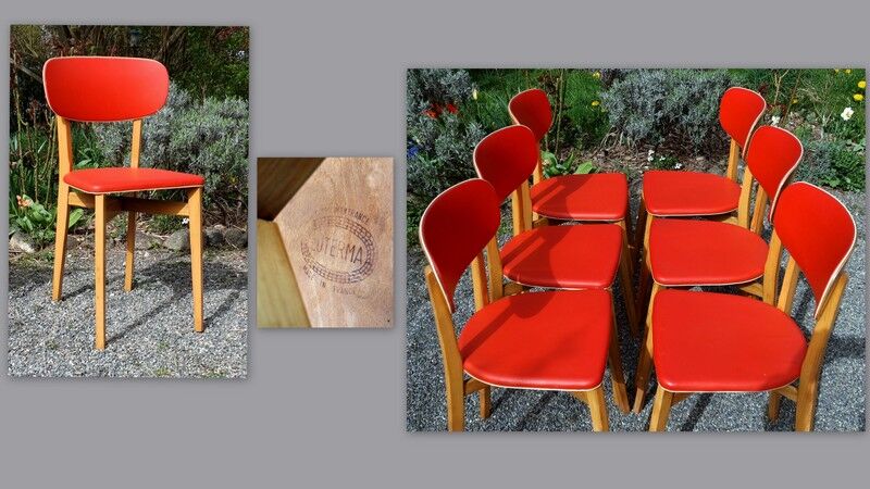 Lot 6 chairs Luterma years 60 skaï red