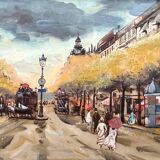 Tableau Gouache «Boulevard des Italiens» Paris Par Fred Bertrand (1915) + C