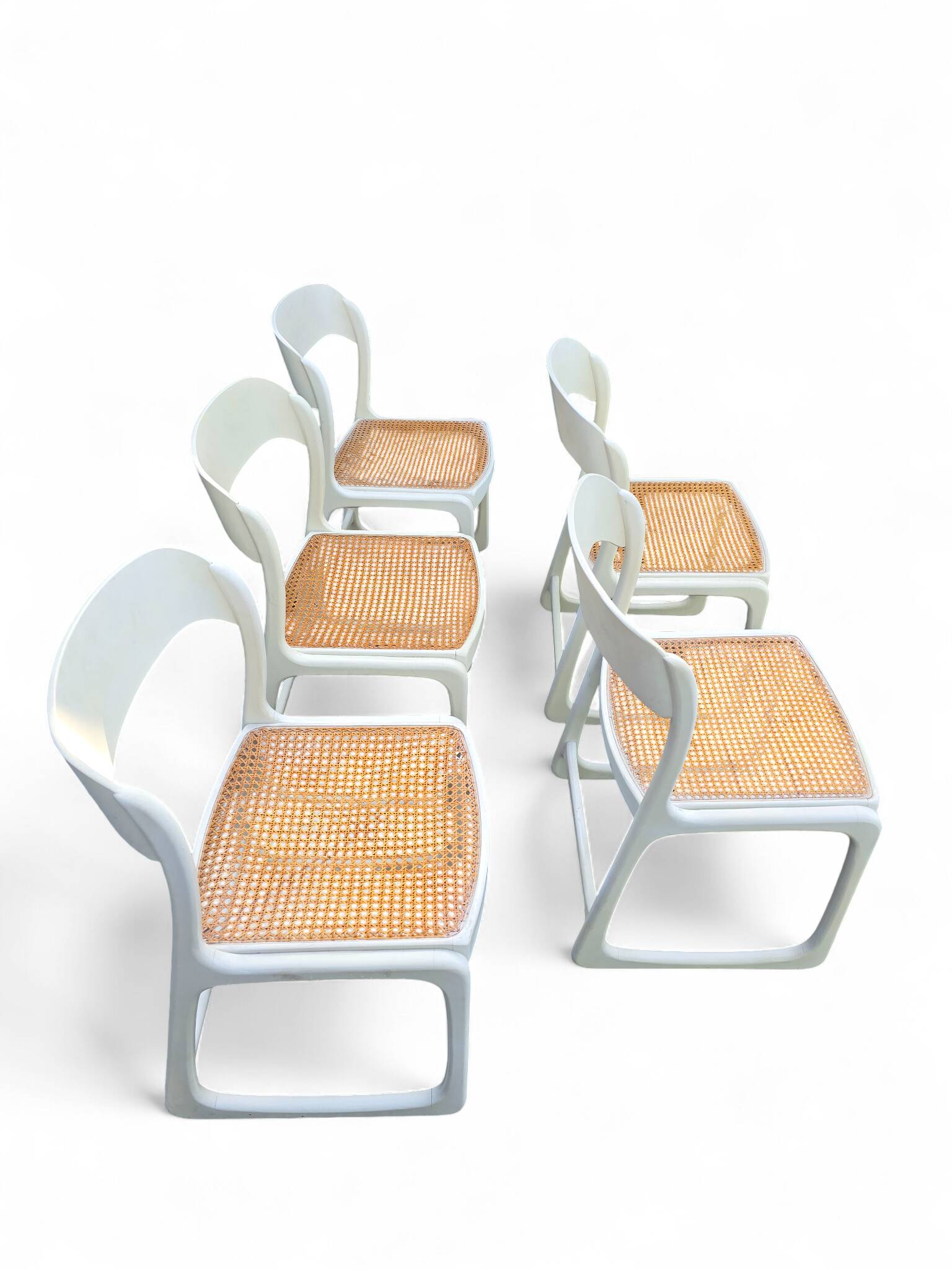 Set of 5 white Baumann "Sleigh" chairs