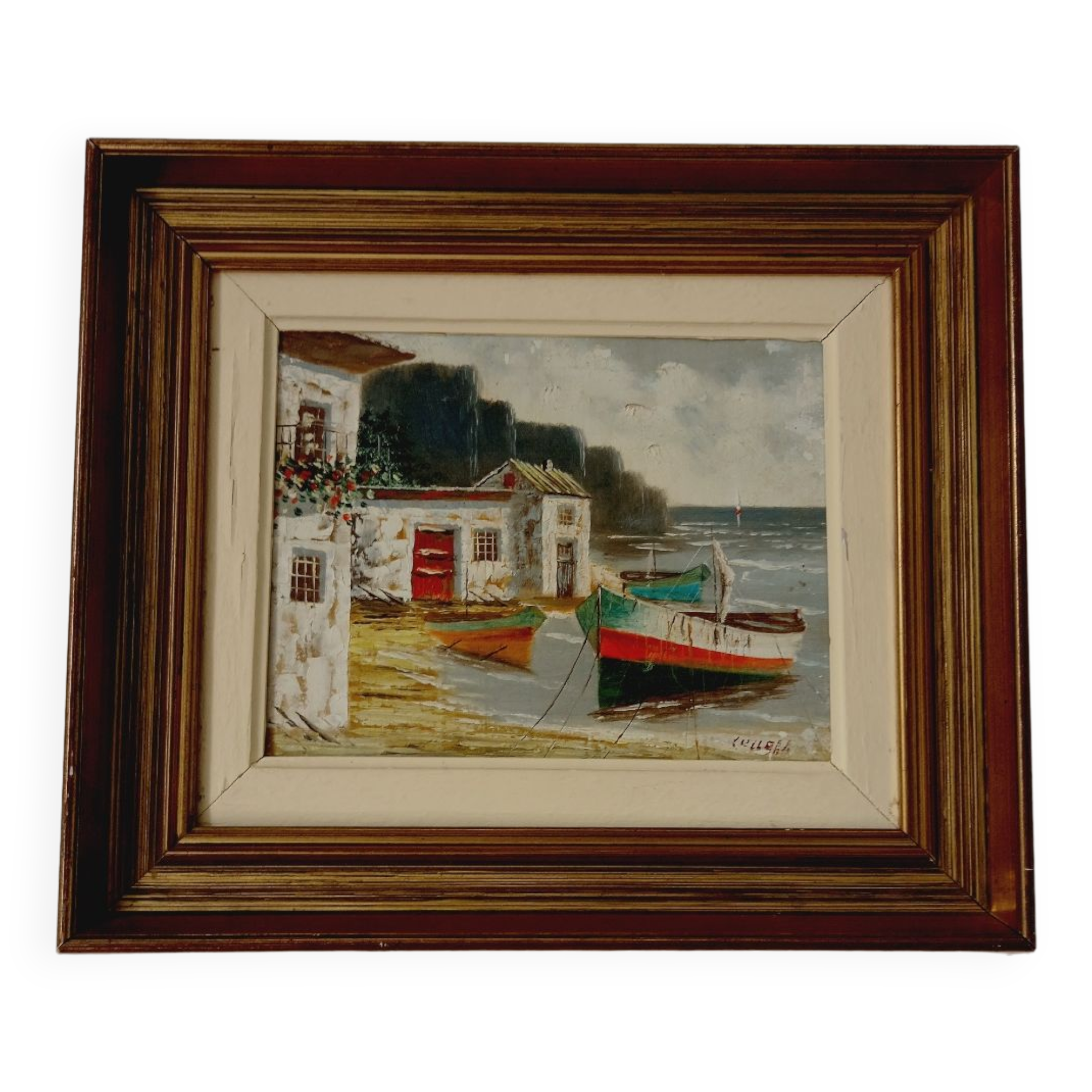 Signed painting house by the sea -oil on canvas