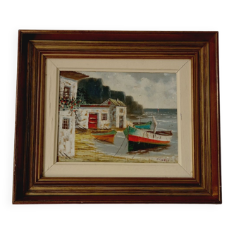 Signed painting house by the sea -oil on canvas