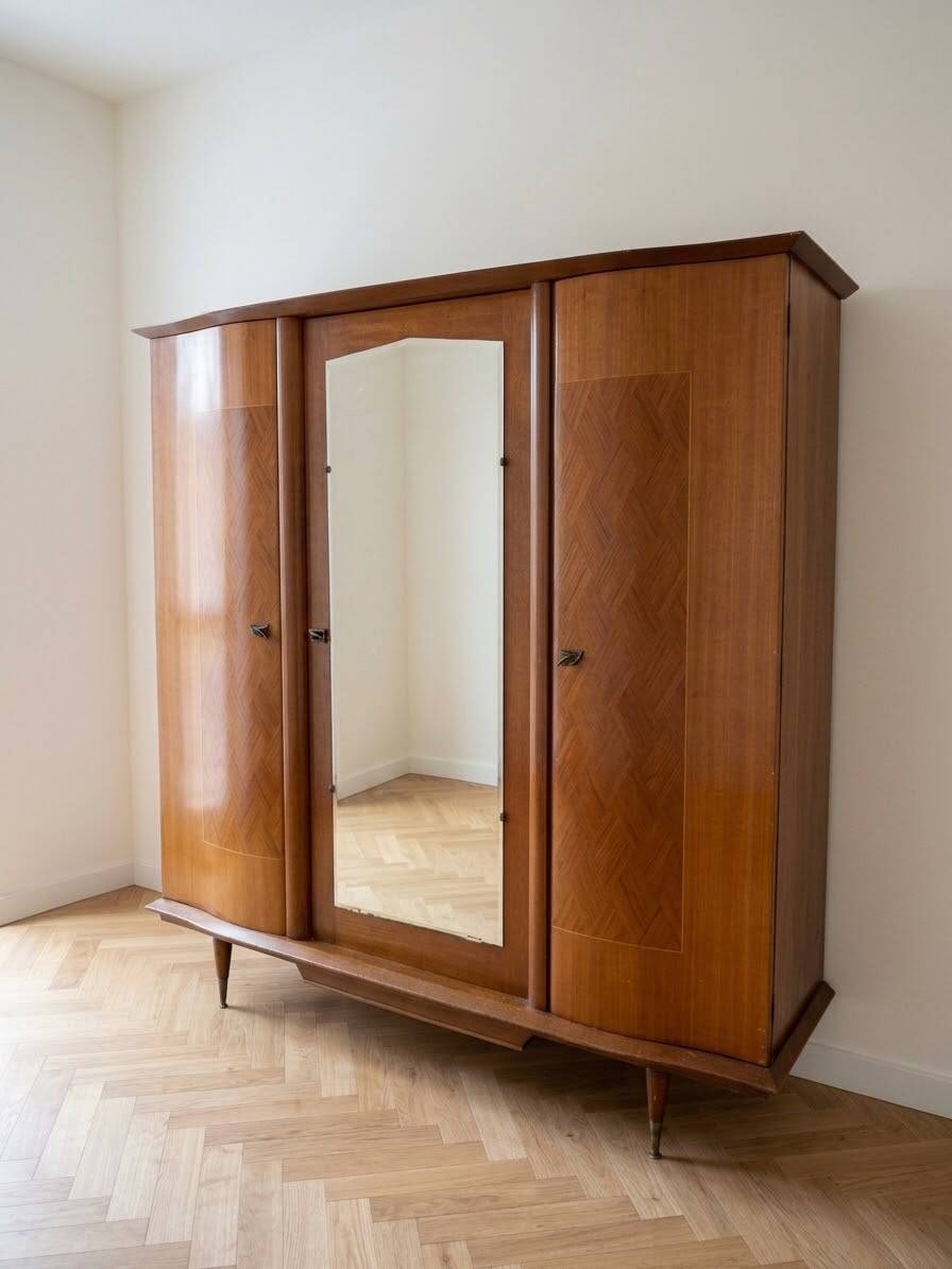 Antique 3-door Art Deco wardrobe in mahogany and marquetry