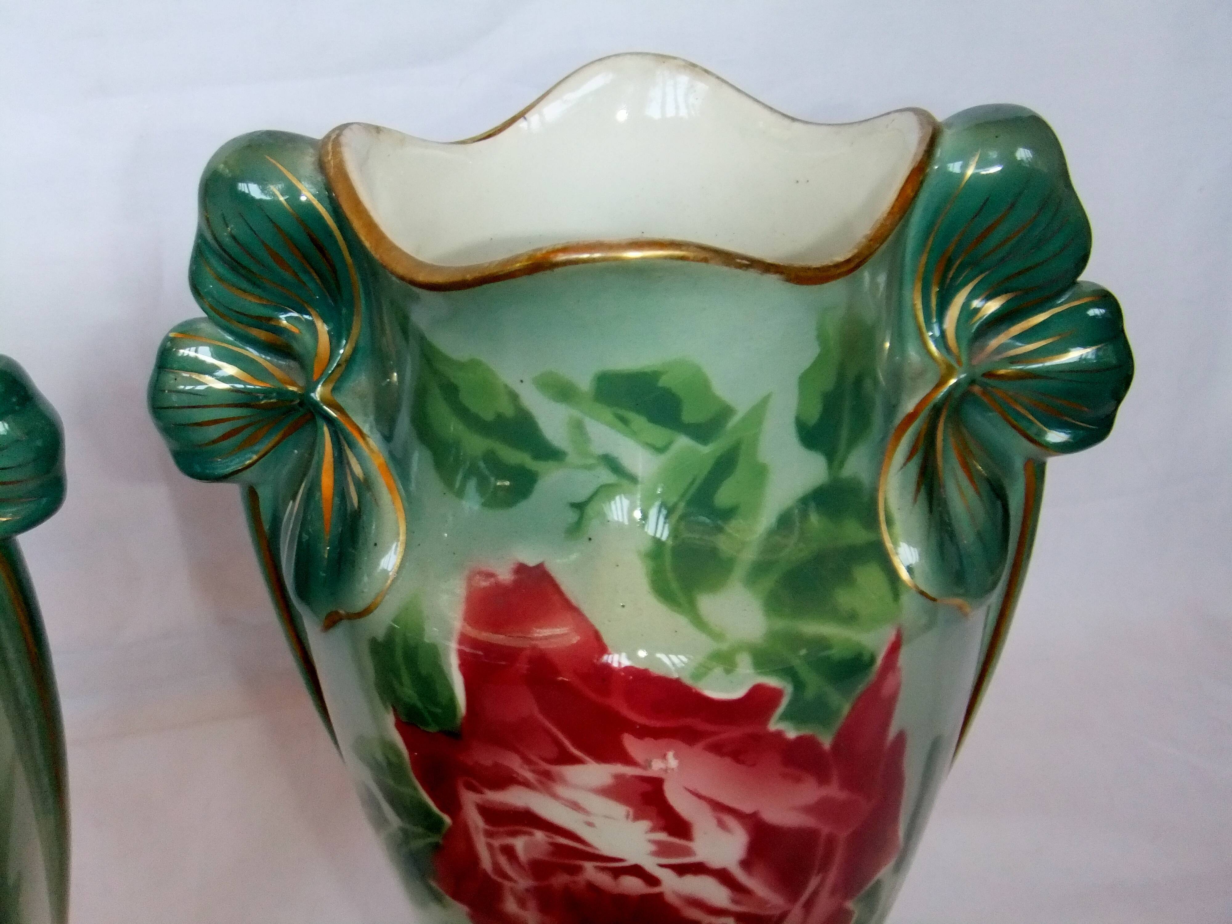 Vase art new pair KG Lunéville gilding decoration flower pink soliflore tulip tree