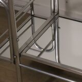 Desserte roulante vintage années 70 en métal chromé et verre miroir