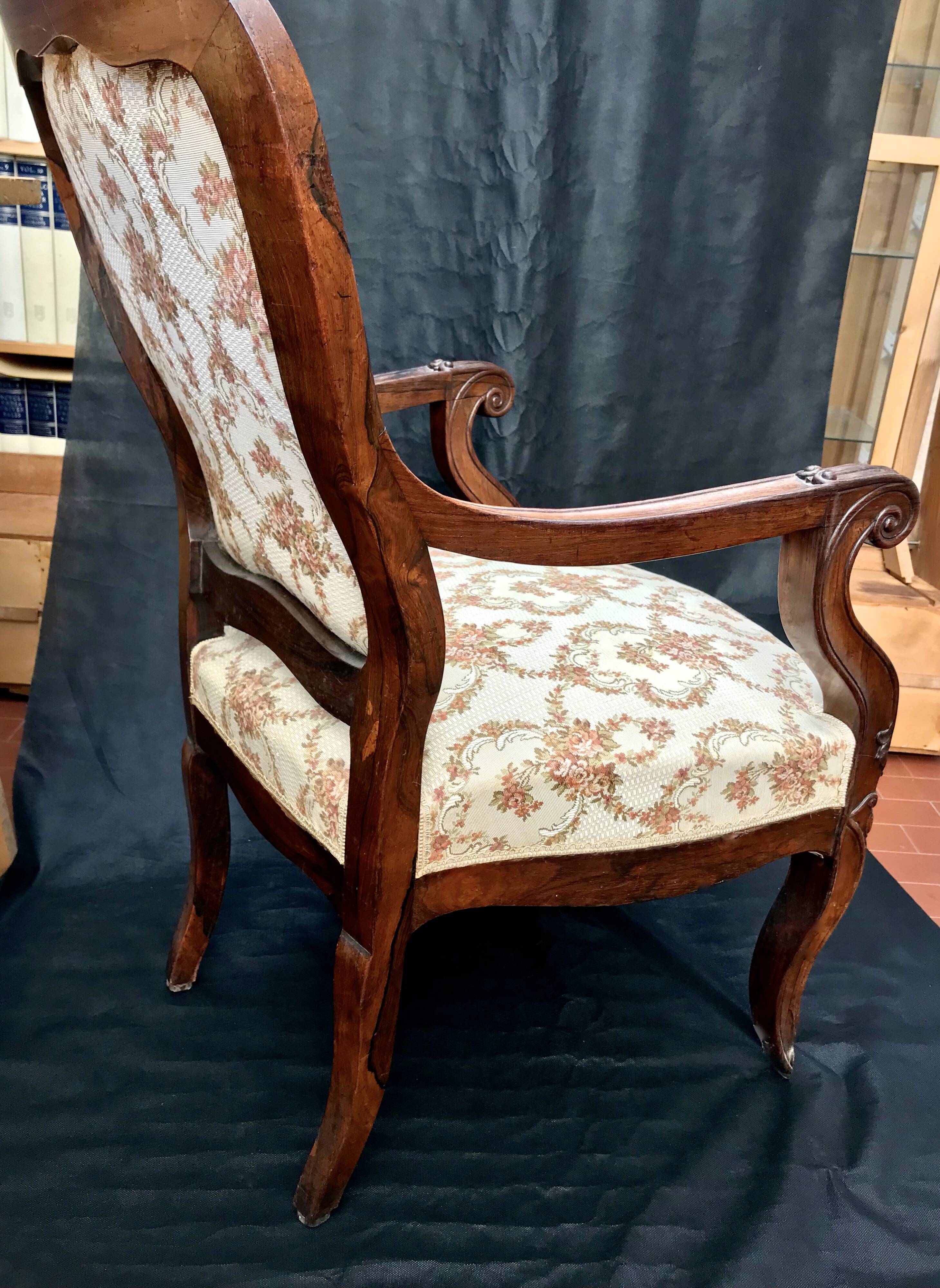 Shepherdess armchair in rosewood fleuron shell Napoleon III
