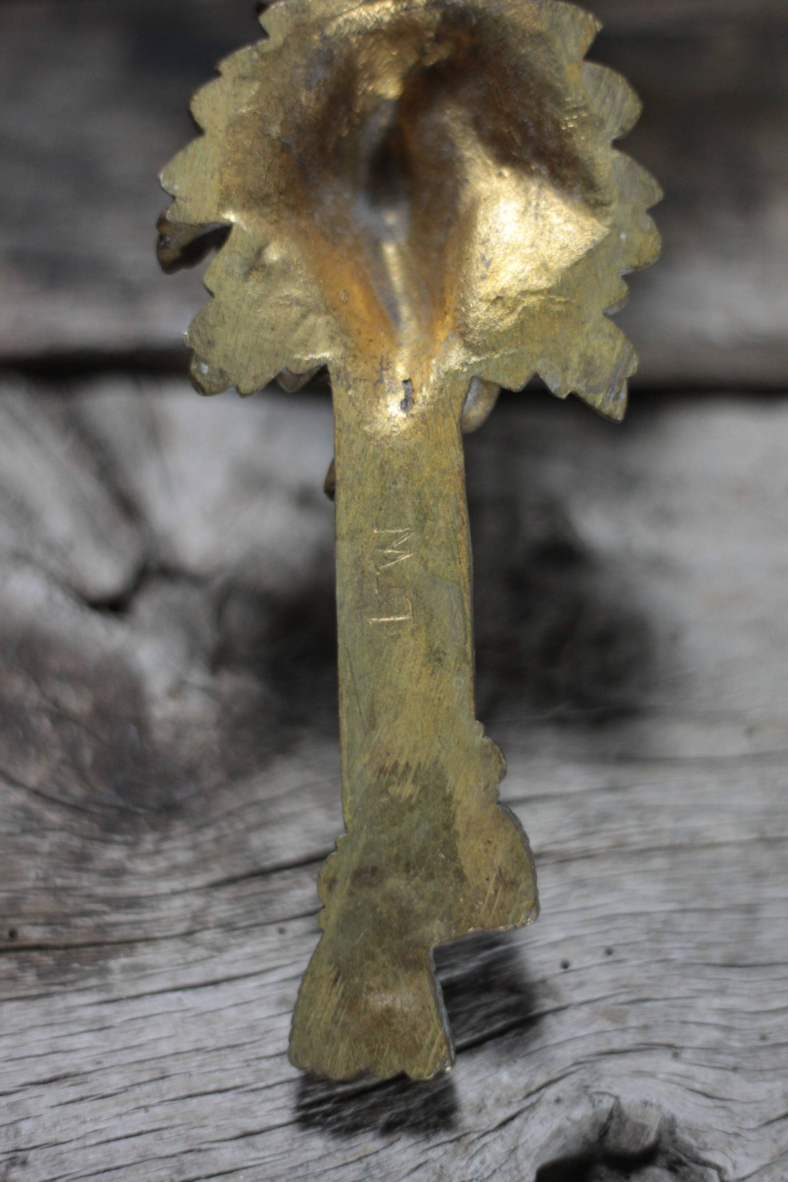 Pair of bronze and gold metal floral wall sconces, flower wall lamp.