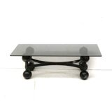 Large vintage Brutalist Space Age coffee table with glass top made in the 70s