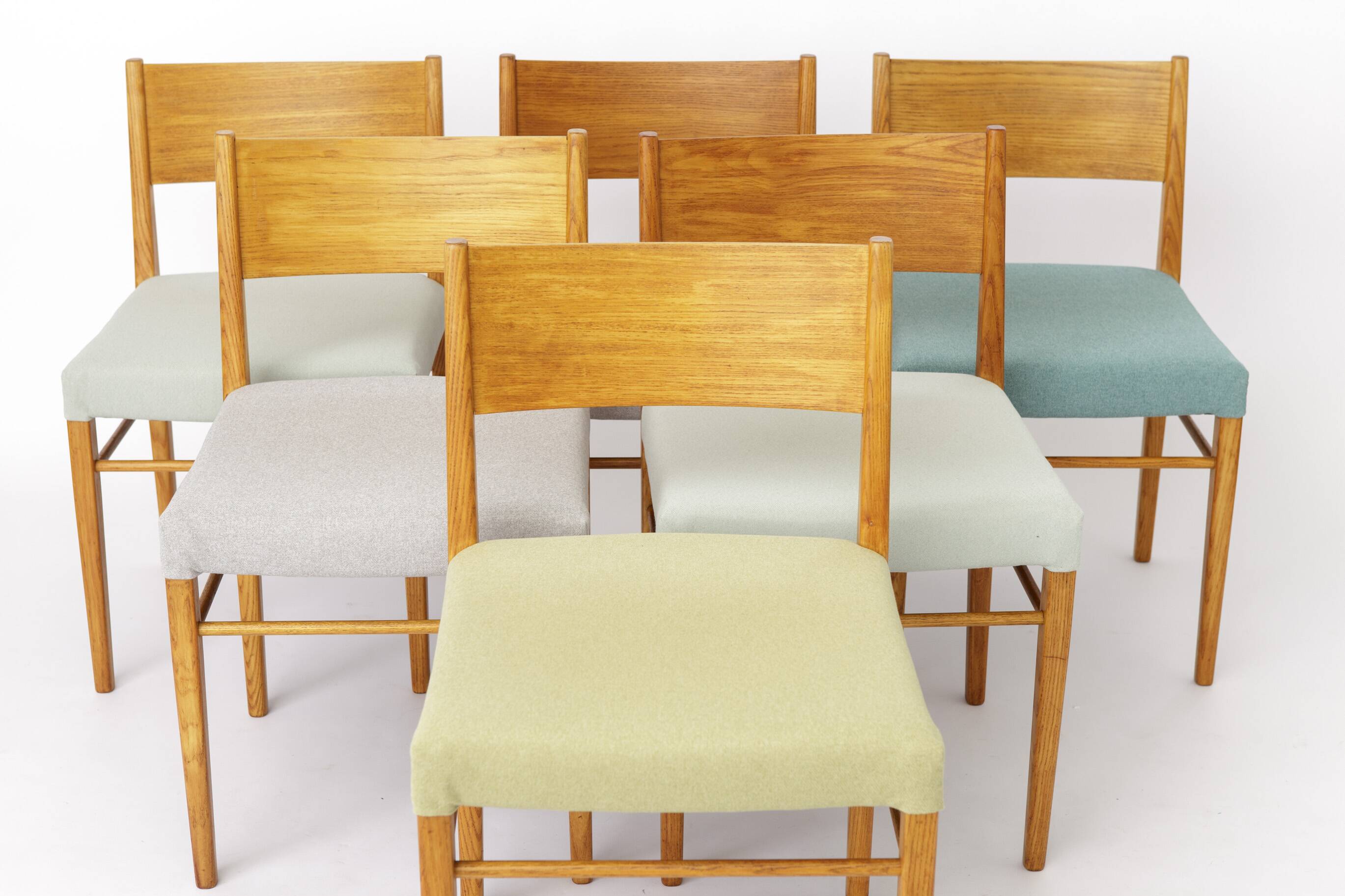Set of 6 Vintage Beech Dining Chairs, Germany 1970s, Restored Wooden Dining