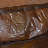 Restored leather mid-century modern low sofa