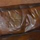 Restored leather mid-century modern low sofa