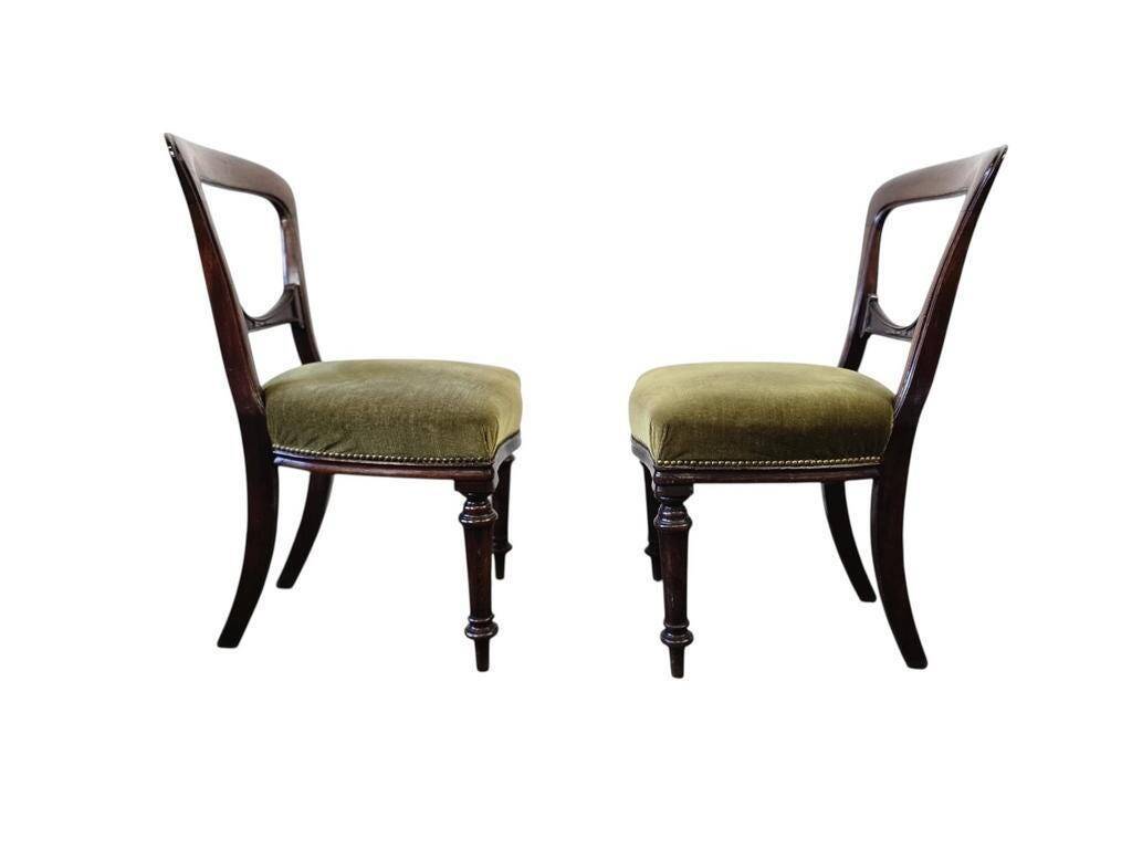 Set of 2 Victorian Balloon Back Chairs with Green Seats
