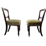 Set of 2 Victorian Balloon Back Chairs with Green Seats