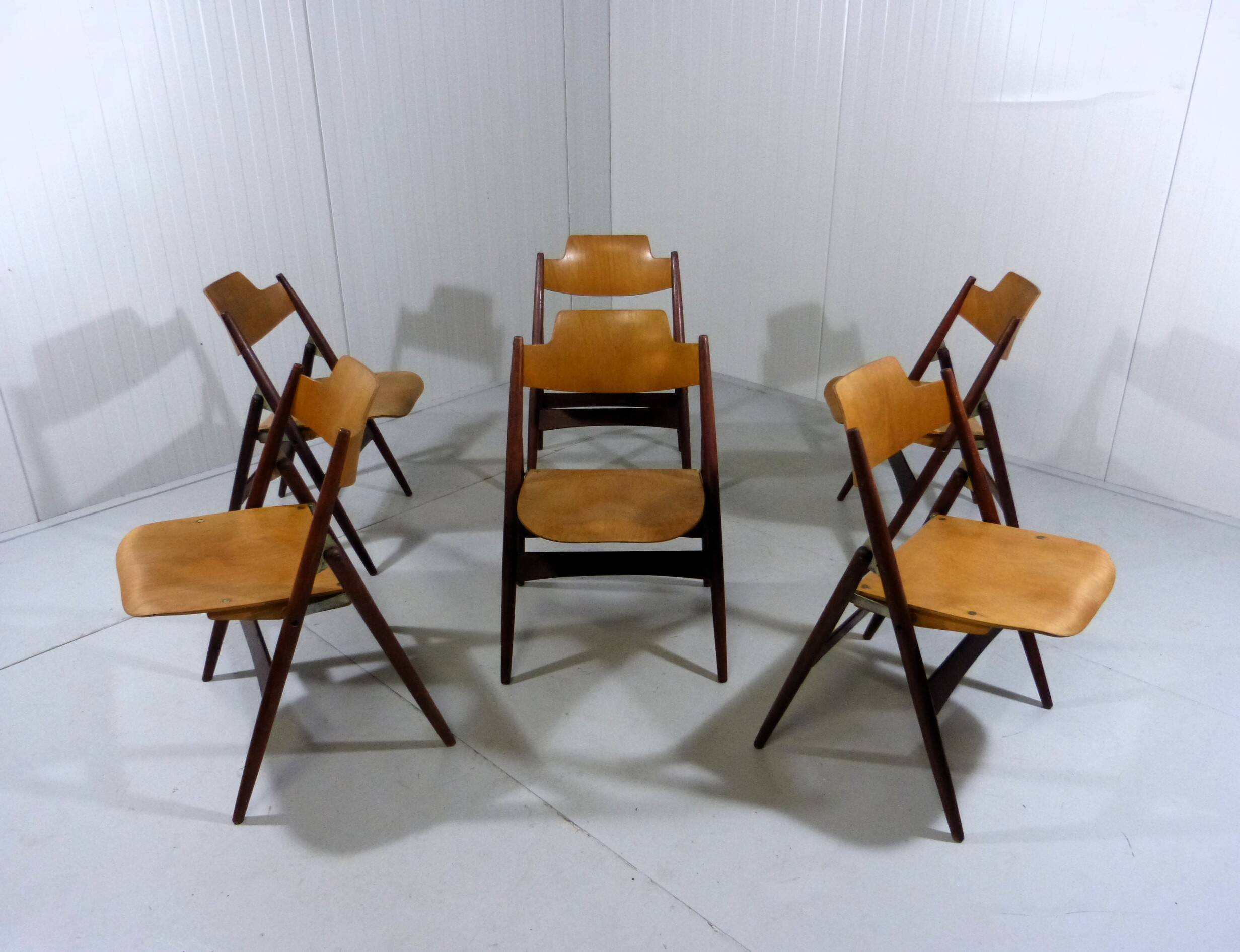 Set of 6 Egon Eiermann SE 18 folding chairs Wilde + Spieth, 1950s