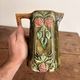 Ancien Pichet Carafe Faïence Céramique Barbotine Onnaing Vert Rose Fleurs