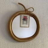 Vintage 1970s apple rattan wicker fruit mirror - 35 x 32 cm