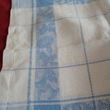 White and sky blue damask tablecloth and 10 towels