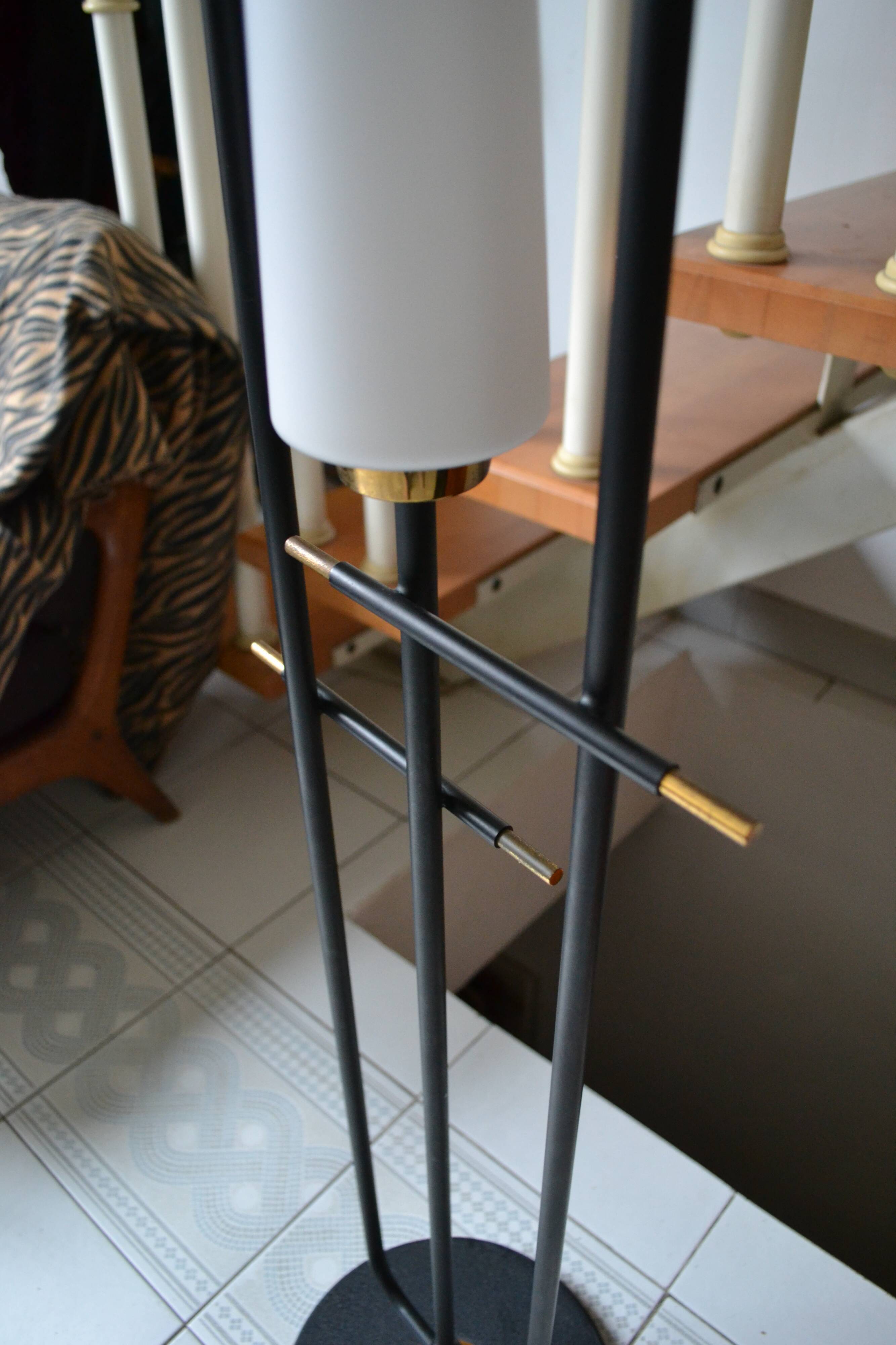 Vintage floor lamp Maison Arlus 3 lights opaline metal