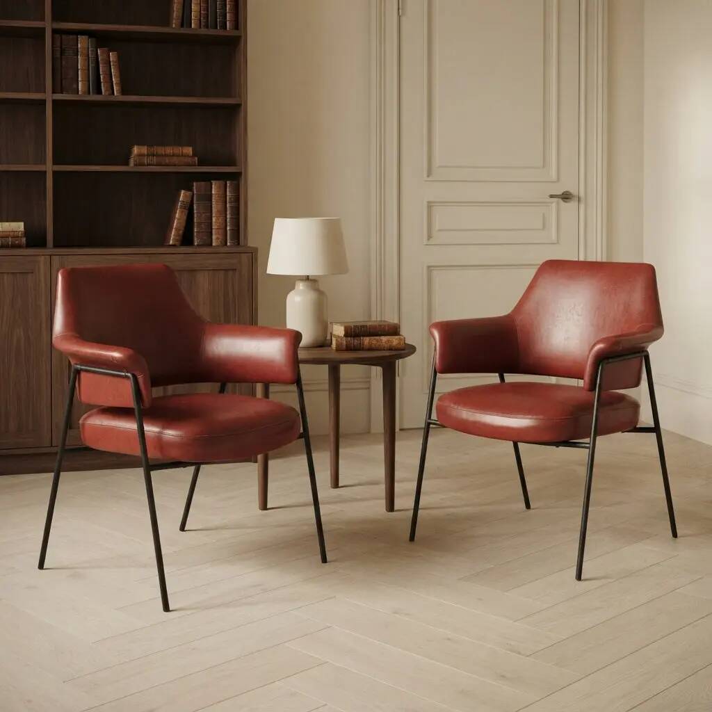 Pair of vintage metal and faux leather armchairs, Italian design, 1960s