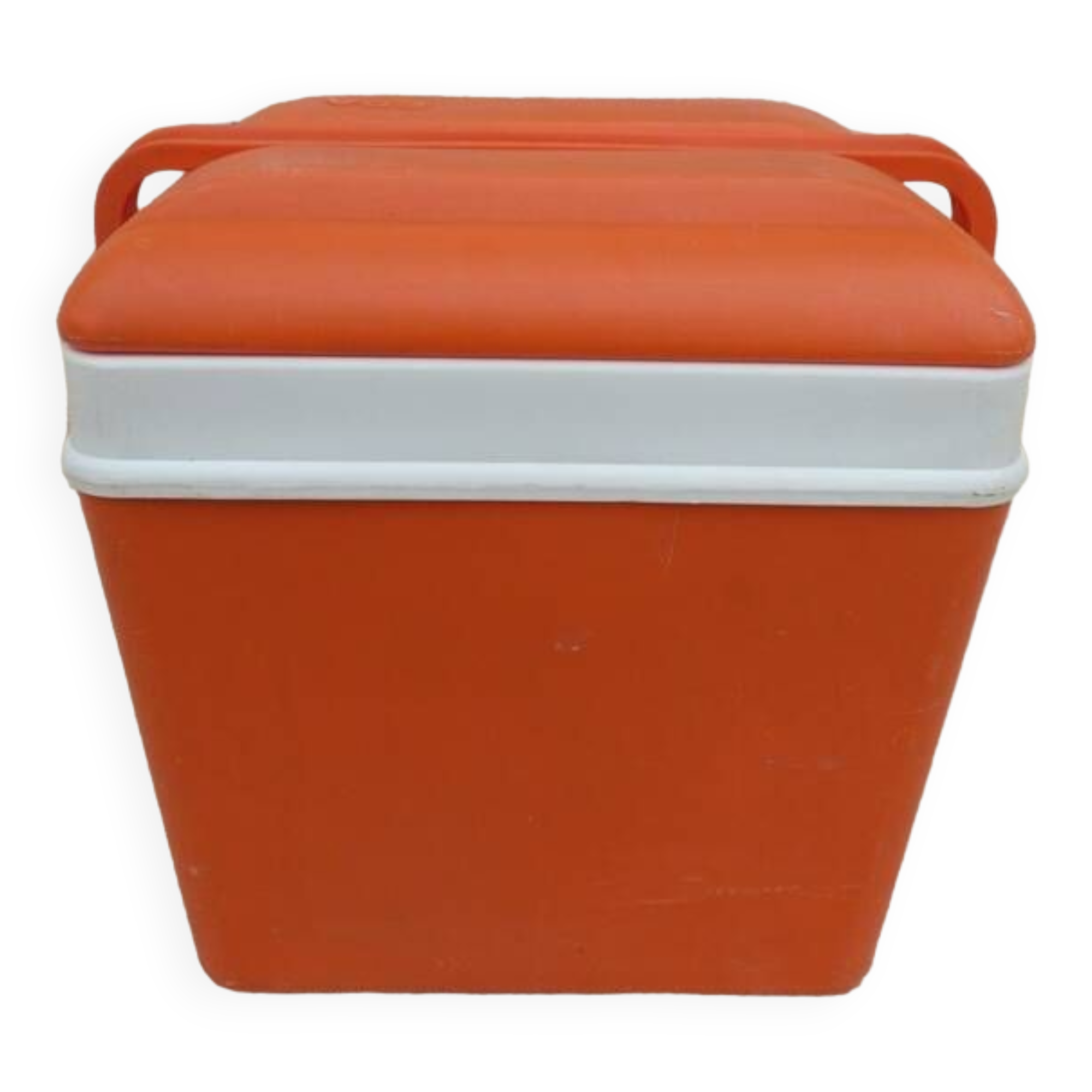 Glaciere vintage de couleur orange avec poignet  de marque EDA