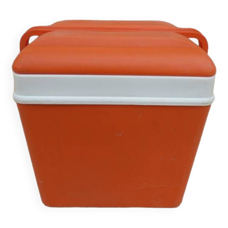 Glaciere vintage de couleur orange avec poignet  de marque EDA