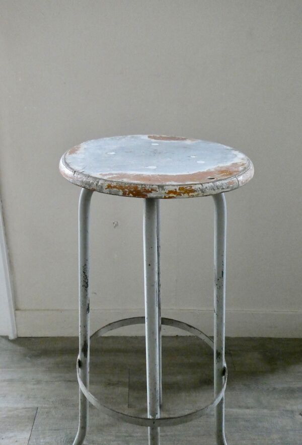 Tabouret haut en bois et métal, années 60