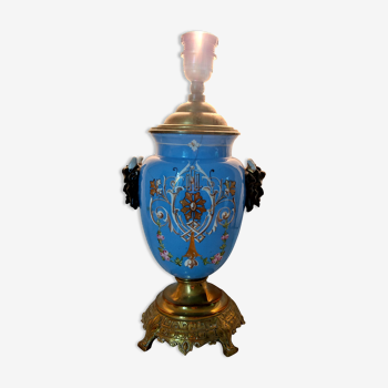 Pied de lampe vase bleu têtes de faunes