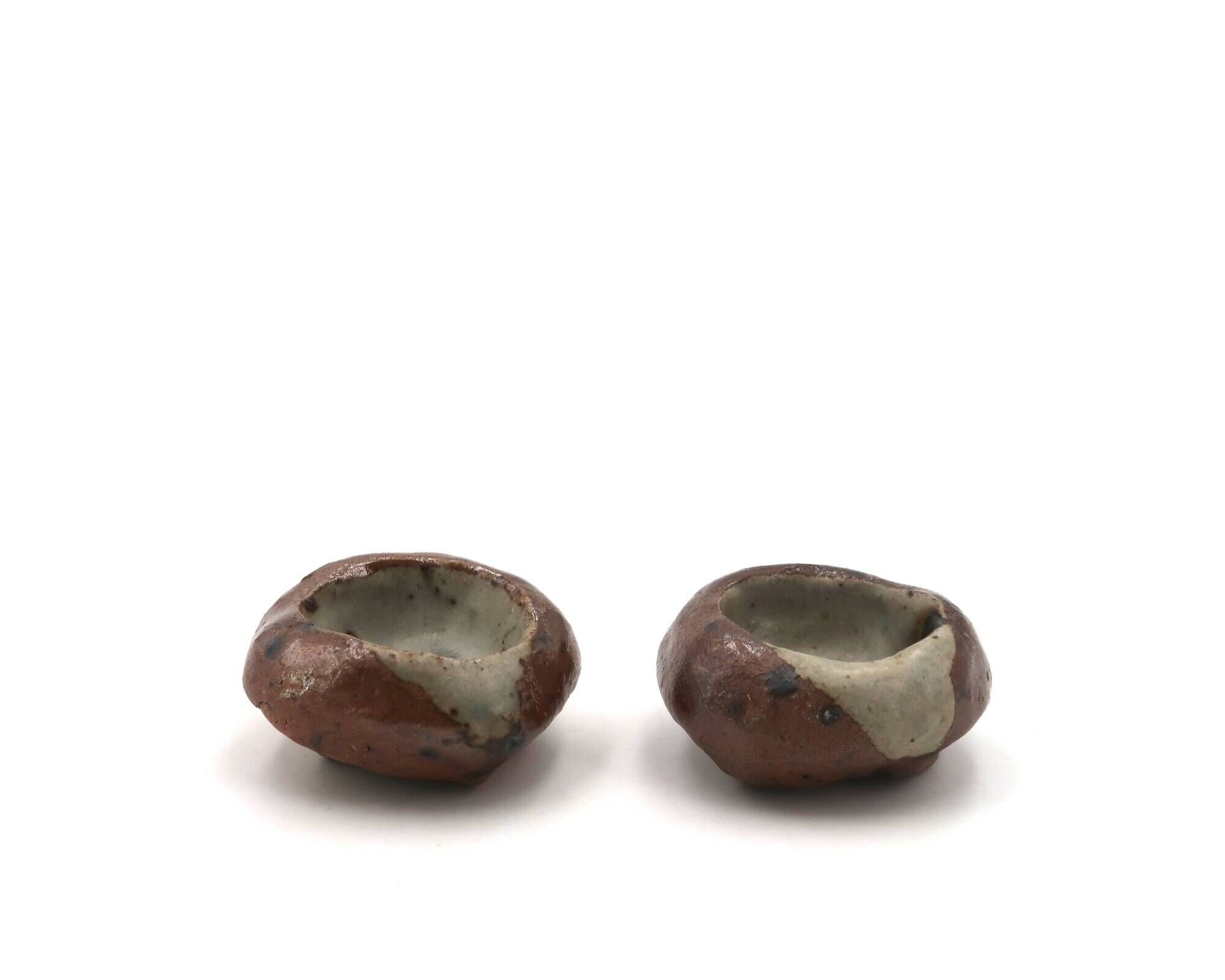 Shaped stoneware salt shakers, free form, 1970s ceramic.
