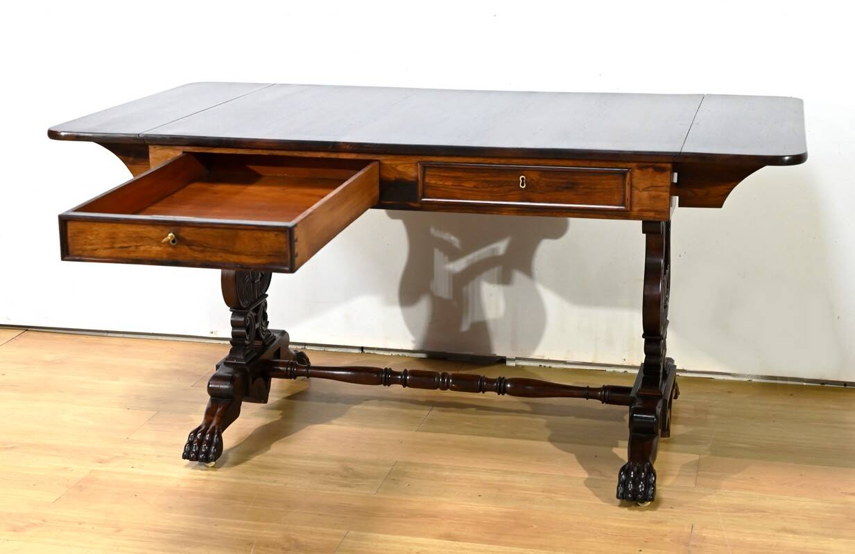 Desk Table with Shutters in Solid Rosewood, Restoration Period – Early 19th Century