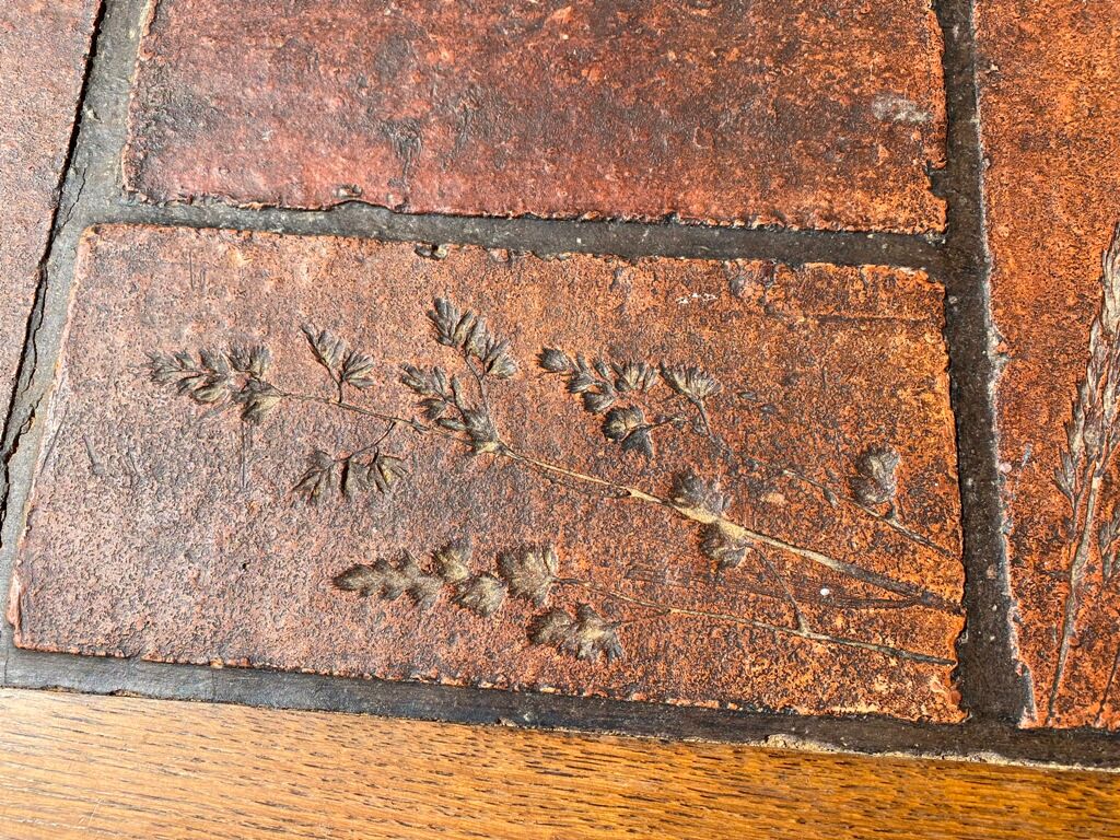 Coffee table herbarium solid oak and ceramic 1950