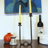 Brutalist wrought iron candle holder beaten