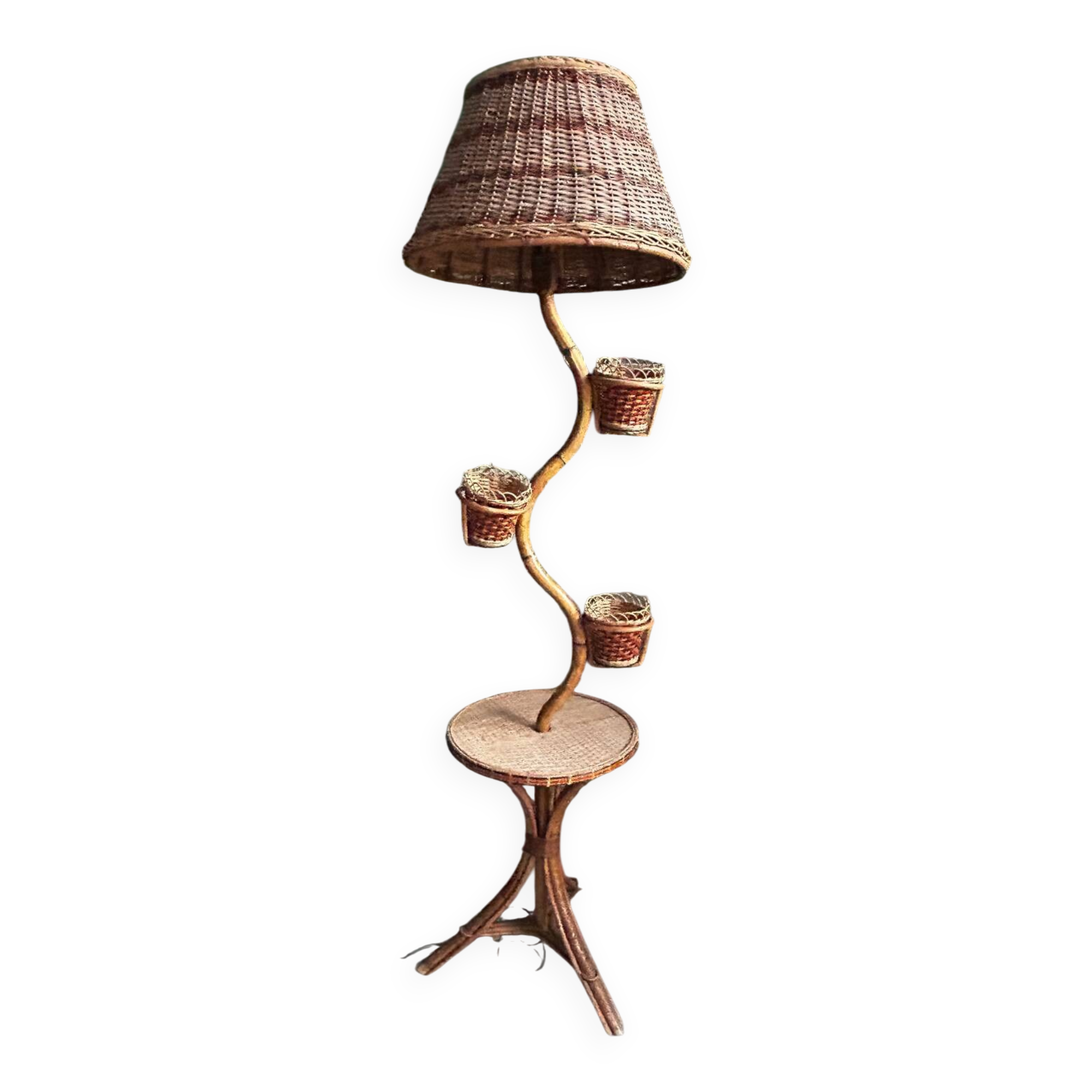 1960s rattan floor lamp – 3-in-1