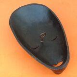 African Hanging Mask / Tribal Carved Wood Inlaid with Mother of Pearl Long