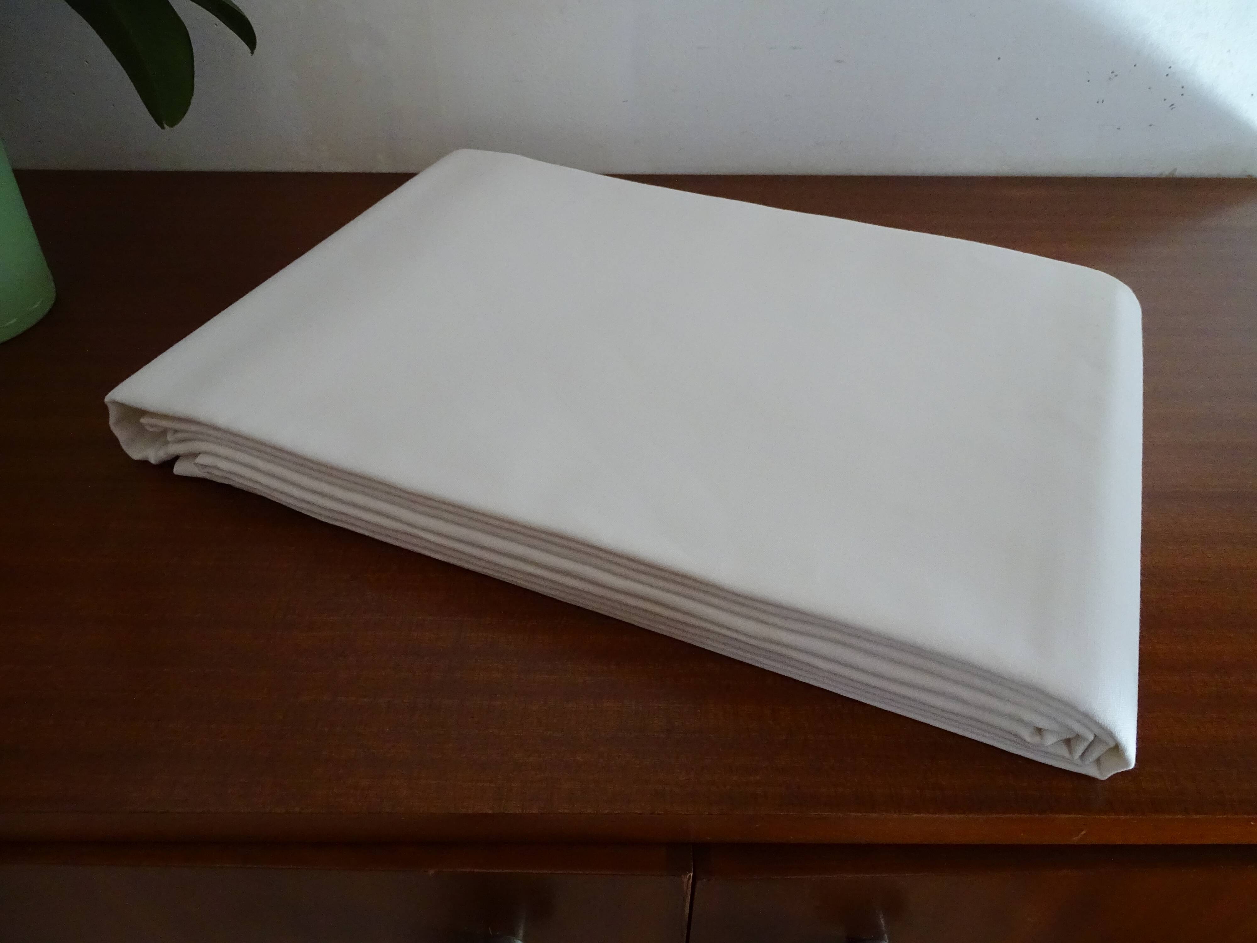 Drap plat "fleur bleue" lin toile métis 310 x 220 cm - blanc